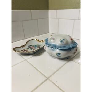 Carolyn Brown And Lily B Day Pottery Floral Design Trinket Dishes - Set Of 2